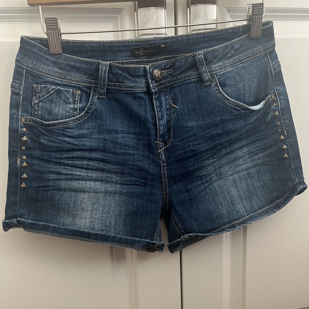 Women Denim  La Chapelle Blue Jean Shorts with embellishments. size 40